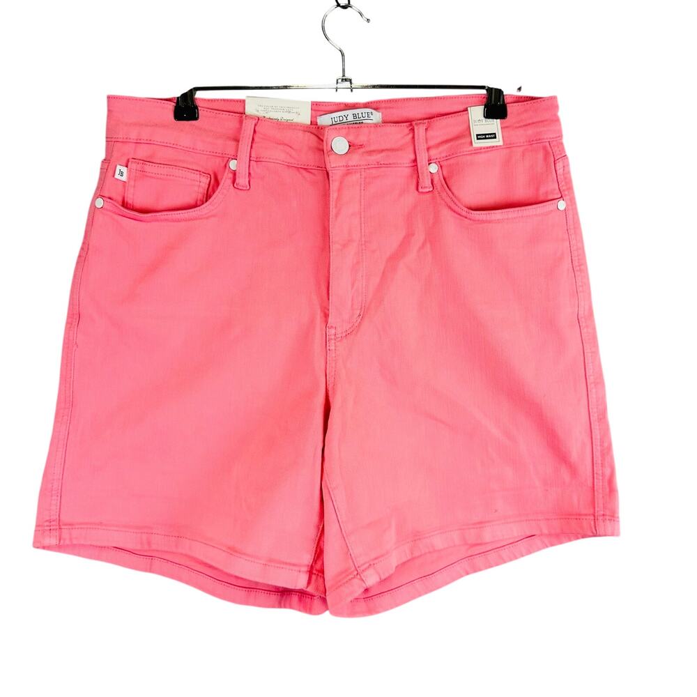 New Judy Blue Womans Sz 1XL Jean Denim Short High Rise Pink Stretch Pockets NWT - Picture 1 of 10